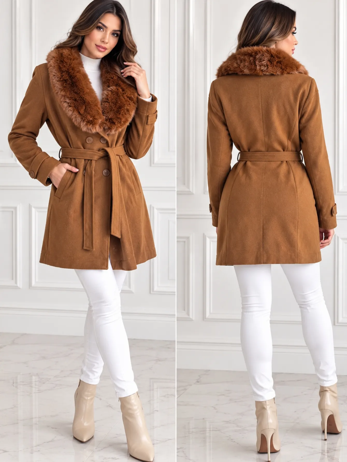 2024-230X abrigo para mujer, camell y negro 15307
