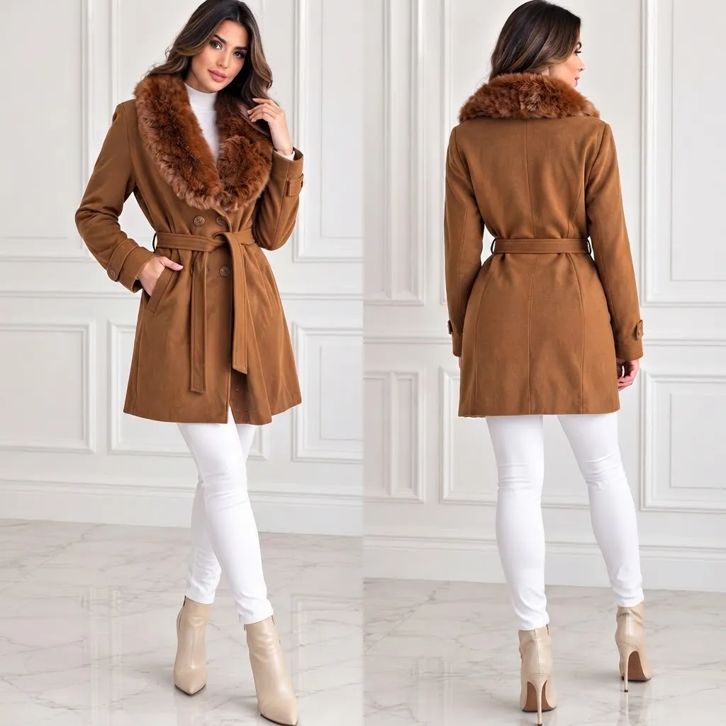 2024-230X abrigo para mujer, camell y negro 15307